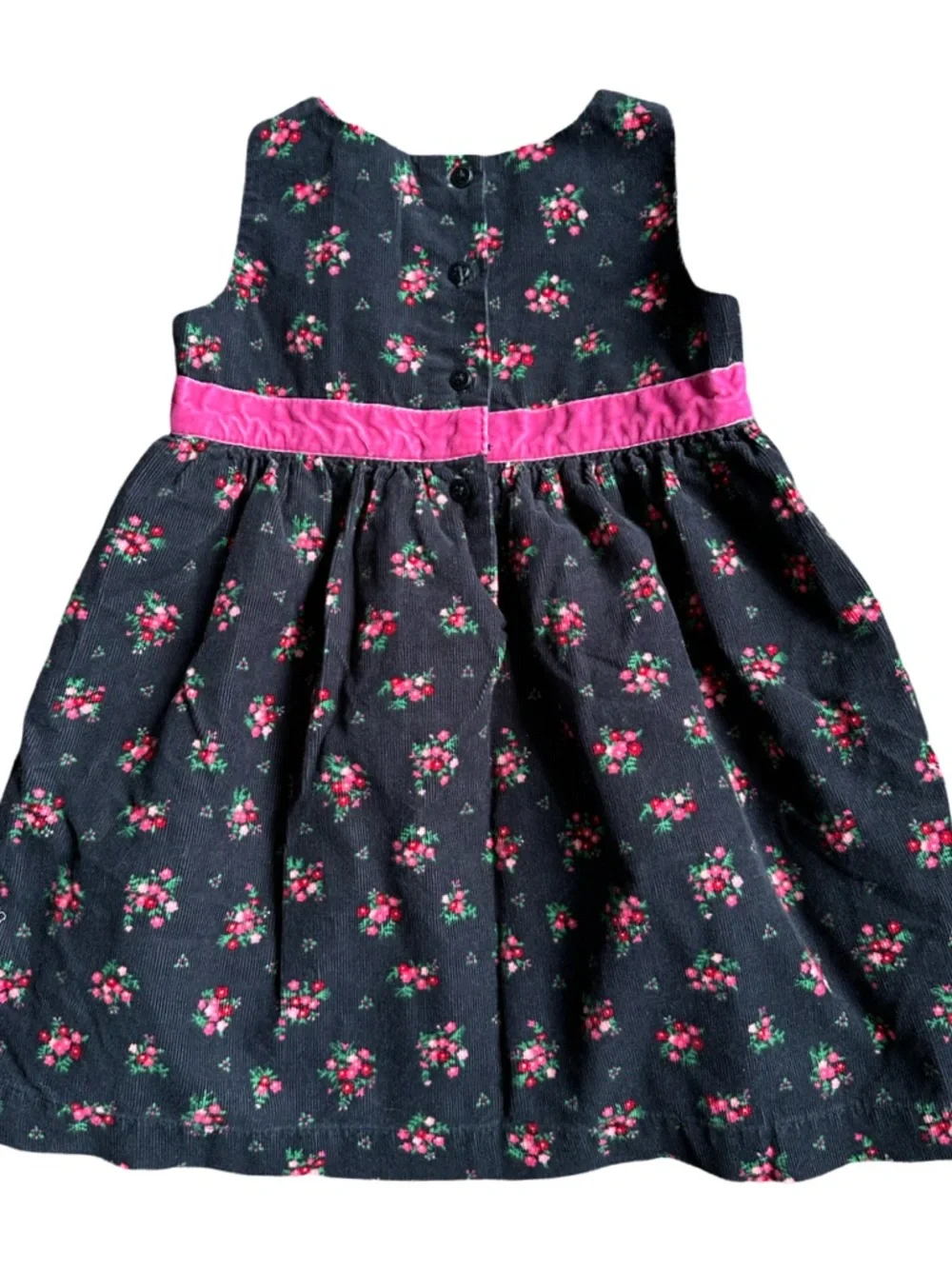 OshKosh B'gosh Black Pink Floral Corduroy Dress Size 18 Months EUC